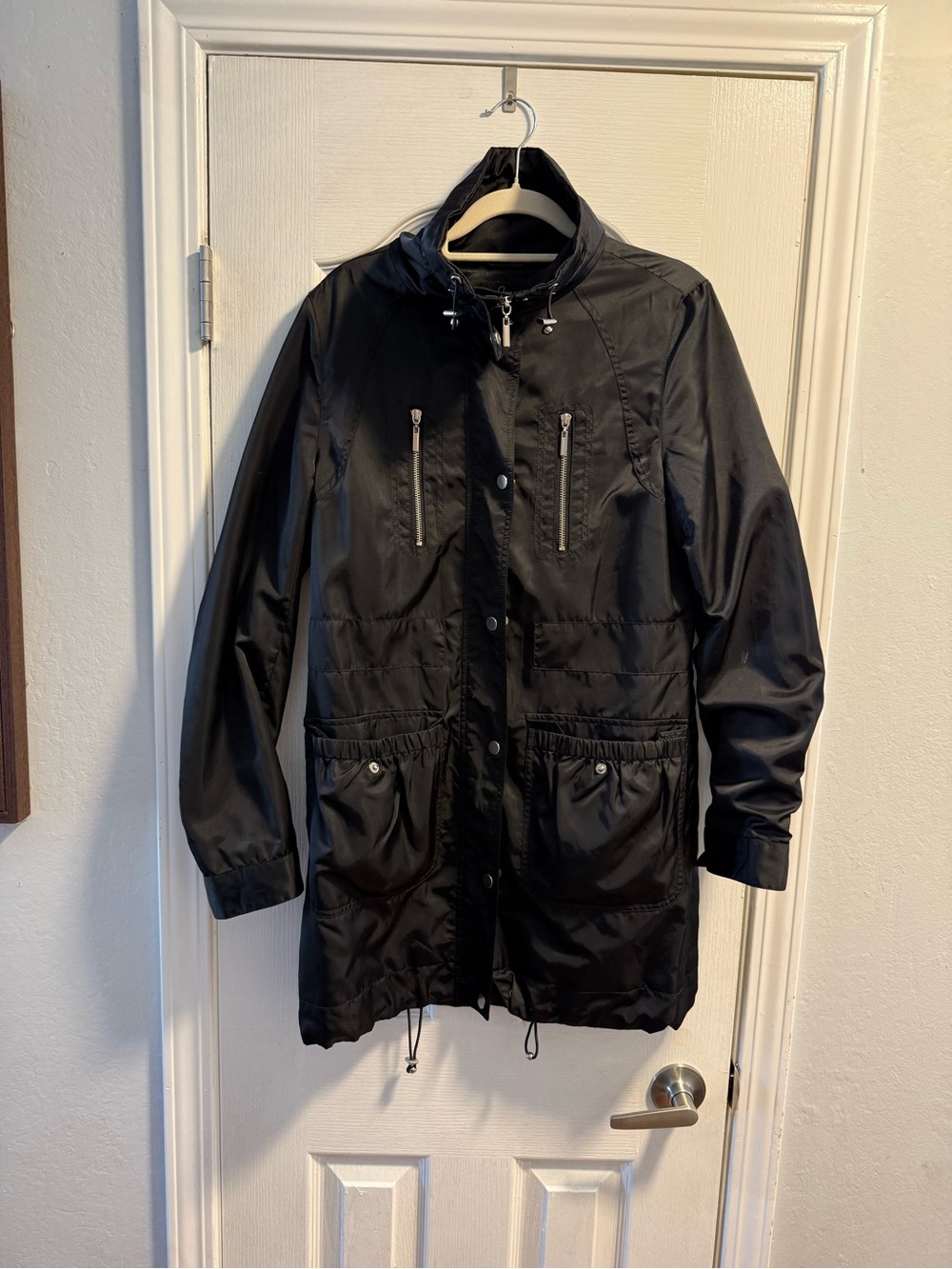 Aqua Black Women's Hooded Raincoat with Drawcord